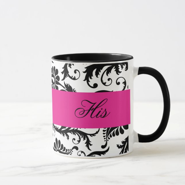 Mug Noir, Blanc, Rose Damas "Sa" Musique (Droite)