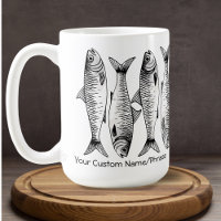 Noir Blanc Sardine Ligne vers le haut Art Nom pers