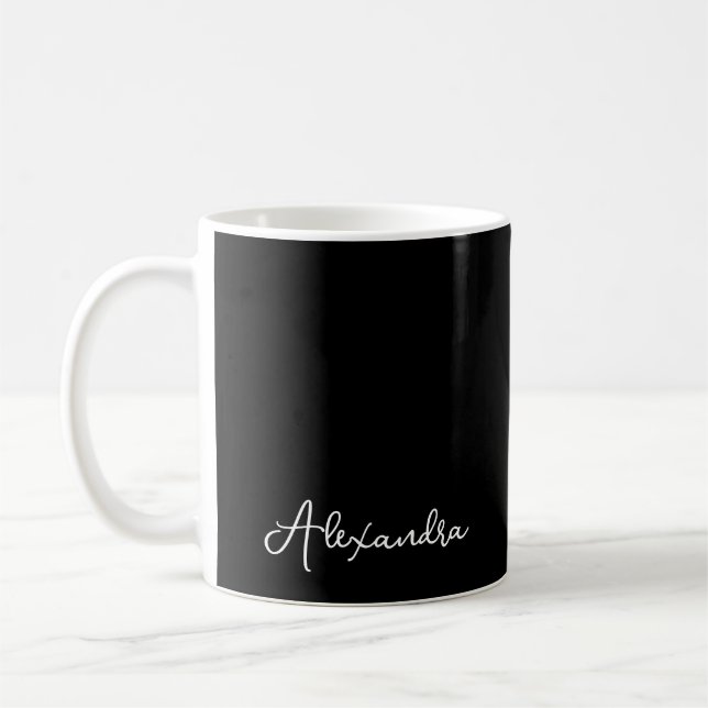 Mug Noir Blanc Simple Chic Script Nom du monogramme (Gauche)