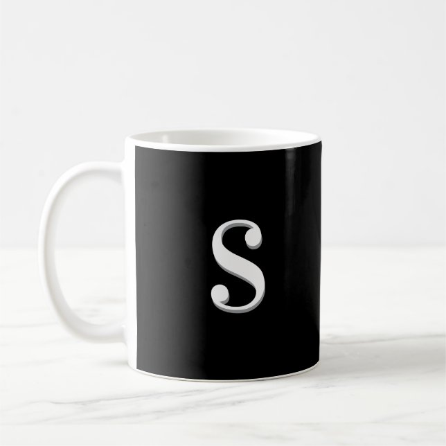 Mug Noir Blanc Simple Élégant Monogramme Initiale (Gauche)