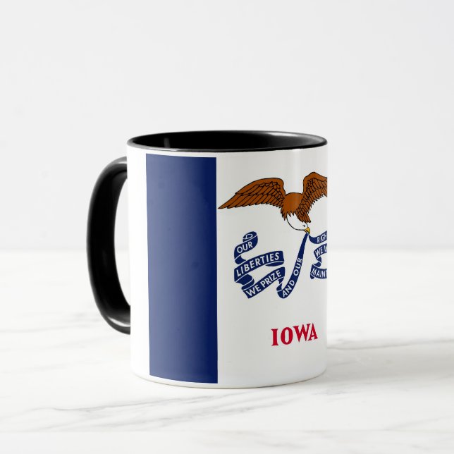 Mug noir Combo avec le drapeau de l'Iowa, USA (Devant gauche)