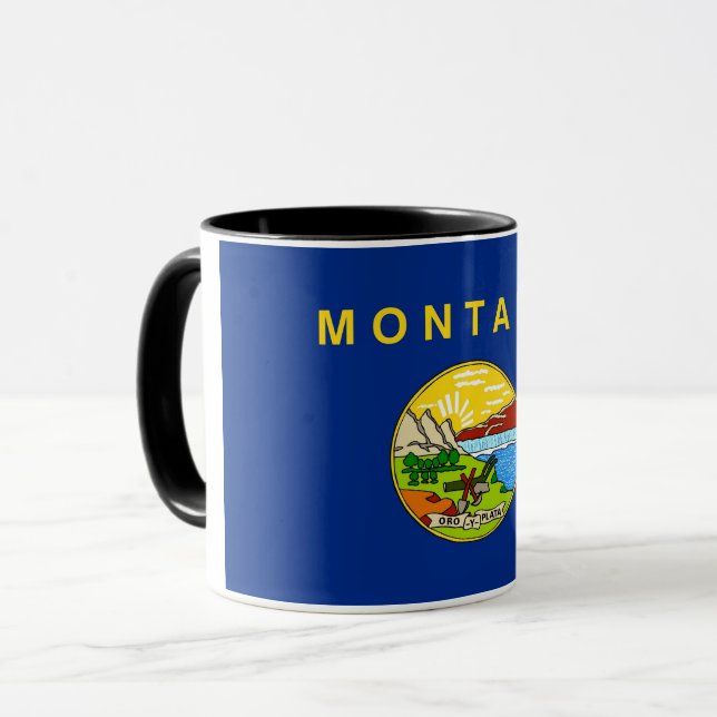 Mug noir Combo avec le drapeau du Montana, USA (Devant gauche)