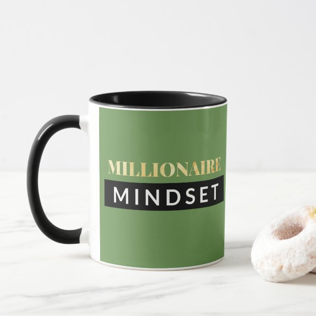 Mug Noir de mentalité de millionnaire et lettrage (Avec donut)