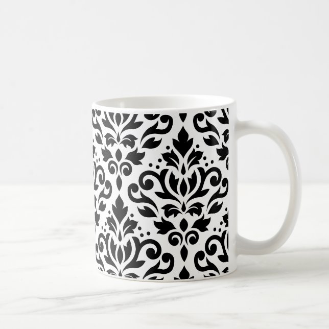 Mug Noir de motif de damassé de rouleau sur le blanc (Droite)