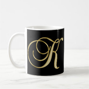 Mug Noir décoré d'un monogramme initial élégant d'or