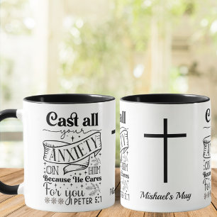Mug noir et blanc, 1 Pierre 5:7, chrétien