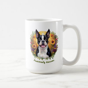 Mug Noir et blanc Boston Terrier dans un champ fleuri