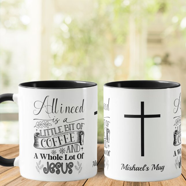 Mug noir et blanc, Café & Jésus, Christian (Créateur téléchargé)