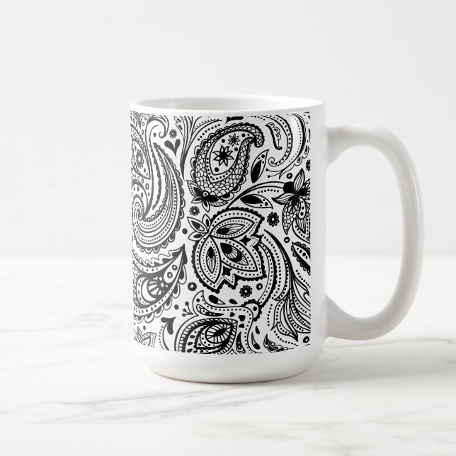 Mug Noir Et Blanc Floral Paisley Design (Droite)