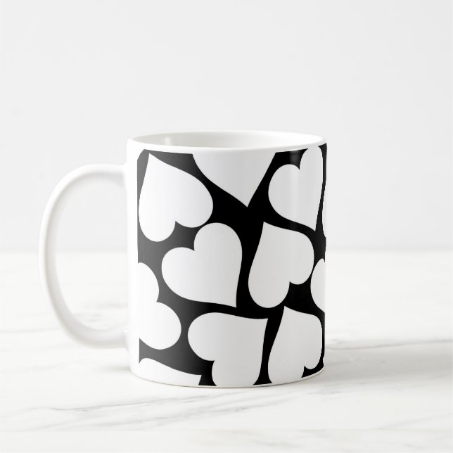Mug Noir et blanc mignon Motif de coeur simple (Gauche)