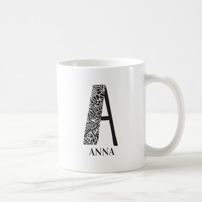 Mug Noir et blanc moderne A et nom initial (Droite)