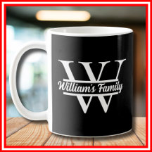 Noir et blanc | Monogramme simple de nom de famill