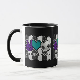 Mug Noir et blanc Striped Peace Love Soccer