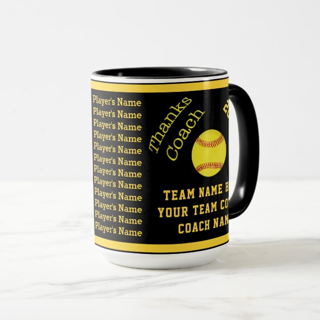 Mug Noir et cadeaux d'entraîneur du base-ball (Devant droit)
