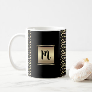 Mug Noir feuille d'or motif script monogramme moderne
