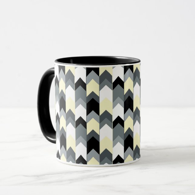 Mug Noir, gris, chevron jaune (Devant gauche)