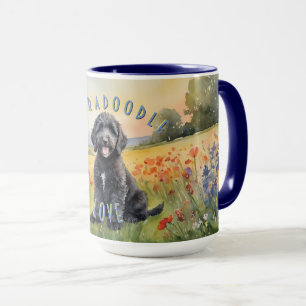 Mug Noir Labradoodle Chiot, Sunrise Personnalisable
