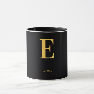 Mug noir lettre E or Mug à monogramme minimalist