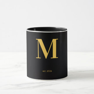 Mug noir lettre M or | Mug à monogramme minimalist