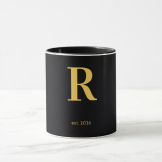 Mug noir lettre R dorée | Mug à monogramme minimal