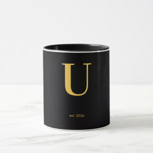 Mug noir lettre U dorée Mug à monogramme minimal