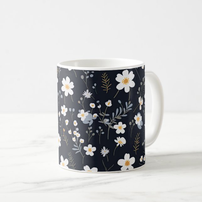 Mug Noir minimaliste Jardin Doux Fleur sauvage Nursery (Devant droit)