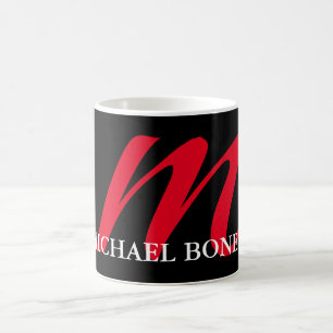 Mug Noir moderne rouge monogramme professionnel