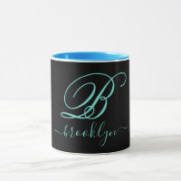 Noir moderne Turquoise manuscrit Monogramme