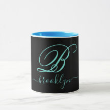 Noir moderne Turquoise manuscrit Monogramme