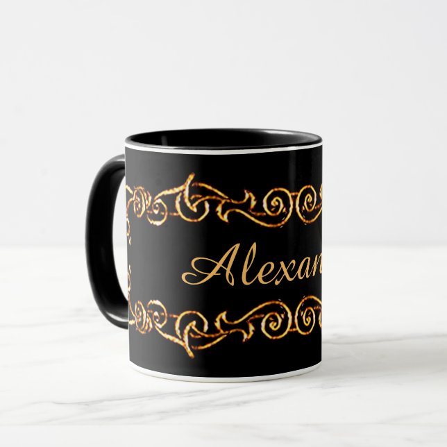 Mug noir/or décoratif avec votre nom (Devant gauche)