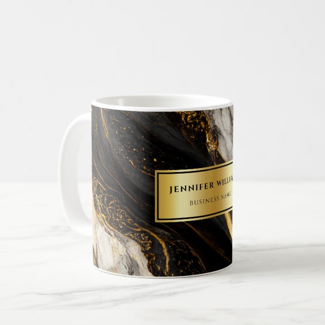 Mug Noir Or moderne et blanc Nom personnalisé Affaires (Devant gauche)