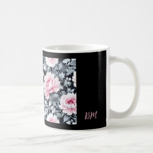 Mug noir & rose élégant vintage Floral
