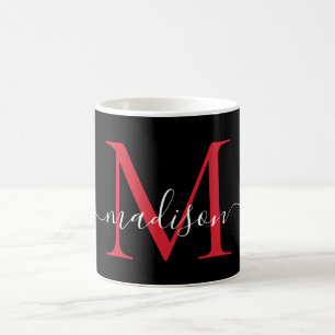 Mug Noir Rouge Bourgogne Monogramme Girly Script éléga