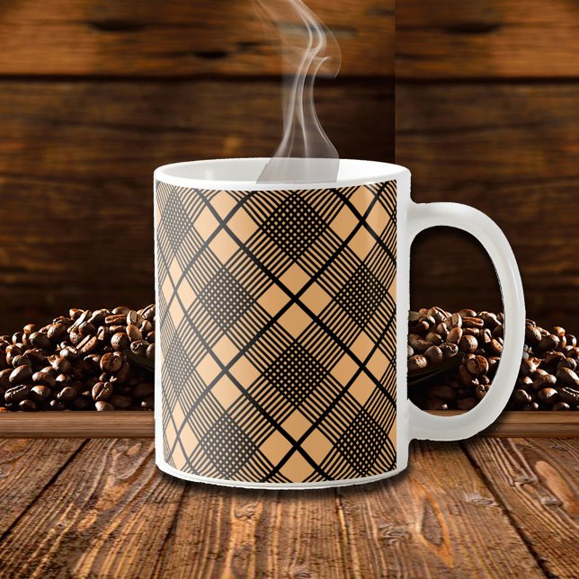 Mug Noir sur Camel Brown Plaid Motif Glen (Créateur téléchargé)