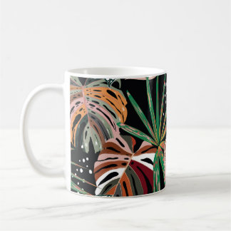 Mug Noir tropical : Motif de forêt exotique foncé