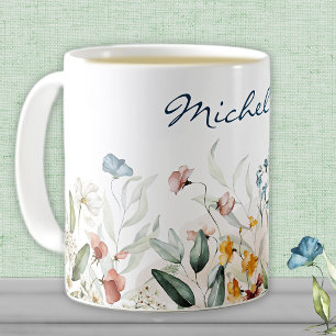 Mug Nom, Aquarelle Fleur sauvage Florals 11oz