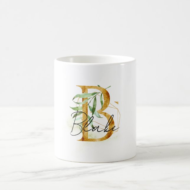 Mug Nom B Feuilles Vertes Or (Centre)