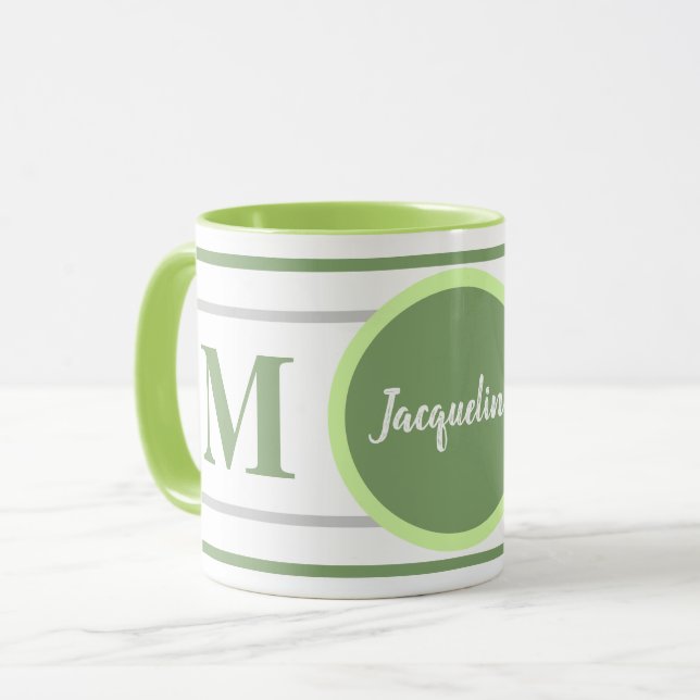 Mug Nom blanc vert monogramme (Devant gauche)