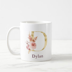 Mug Nom Bourgogne et Lettre de monogramme floral rose 