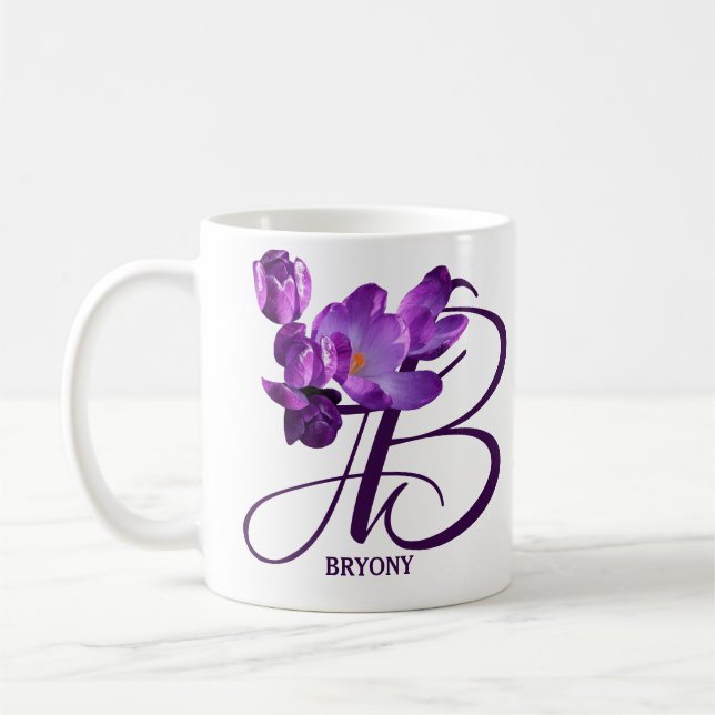 Mug Nom Bryony personnalisable Fleurs violettes monogr (Gauche)