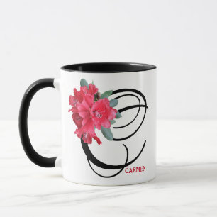 Mug Nom Carmen personnalisable rouge floral tendance b