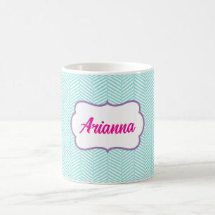 Mug Nom Chevron Bleu Aqua et Violet Lavande