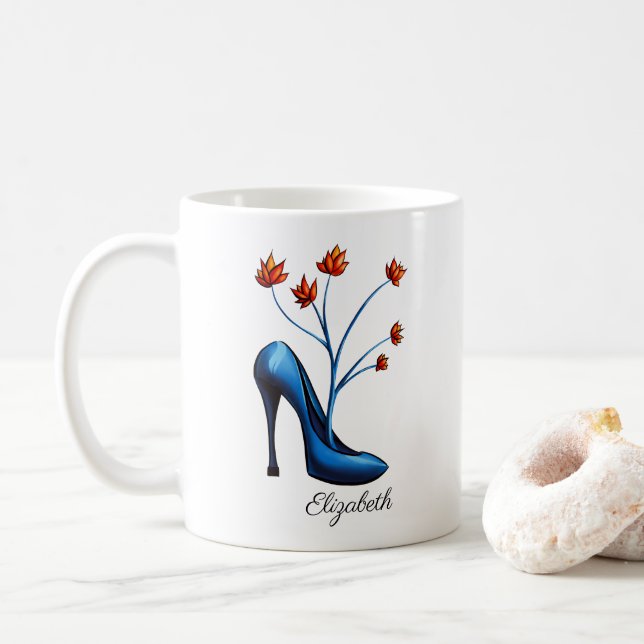Mug Nom d'art de bouquet de chaussure et de fleur de (Avec donut)