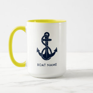 Mug Nom de bateau d'ancre nautique personnalisé