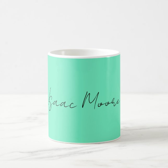 Mug Nom de calligraphie de script bleu vert élégant (Centre)
