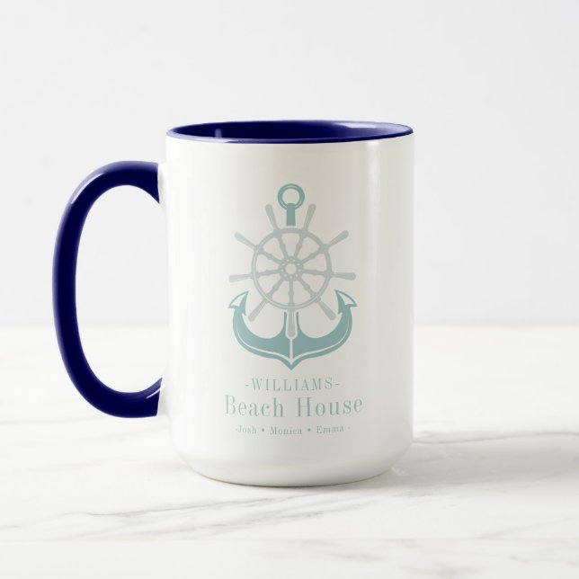 Mug Nom de famille Beach House Ancre nautique (Gauche)