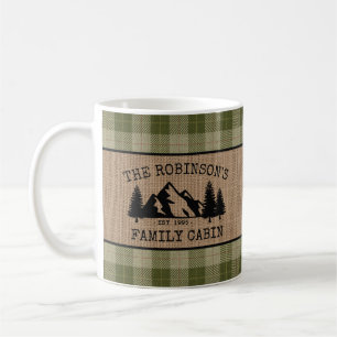 Mug Nom de famille Cabine Arbres Sage Green Plaid Burl