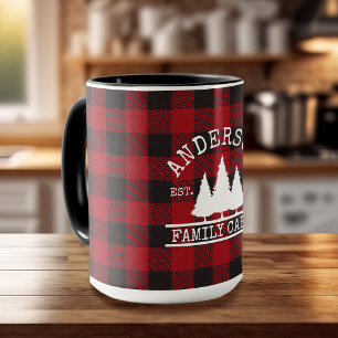 Mug Nom de famille du cabine Red Buffalo Plaid Large