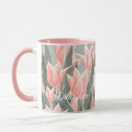 Mug Nom de famille élégant Monogramme Peach Tulips Pei