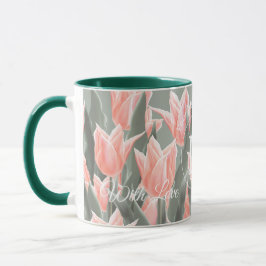 Mug Nom de famille élégant Monogramme Peach Tulips Pei